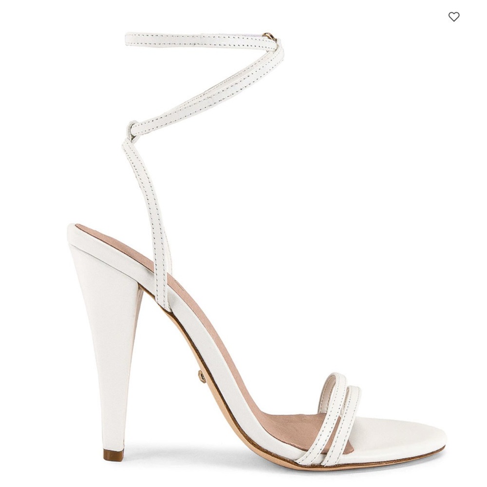 RAYE White High Heel Sandals with Ankle Wrap
